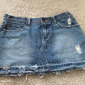 Light Denim Distressed Mini Skirt